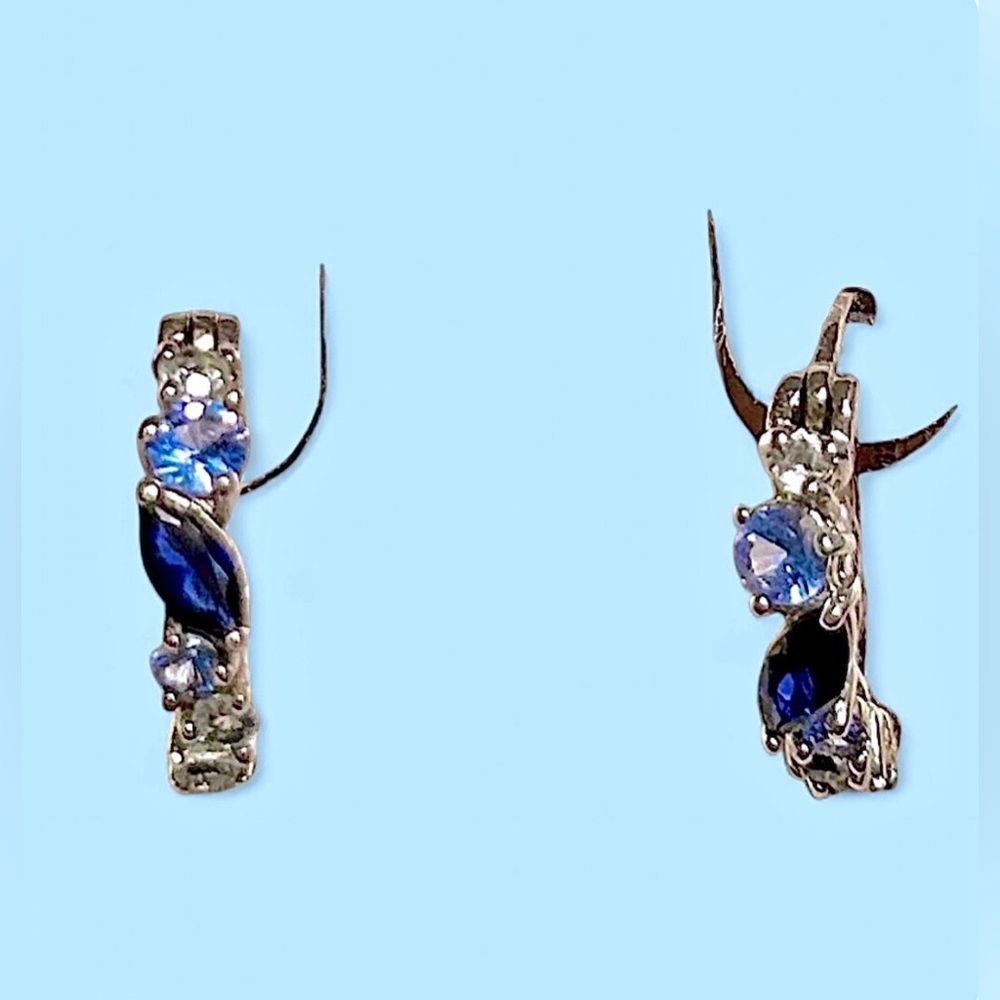 Genuine Sapphire & Topaz Sterling Silver Dainty Hoop Earrings (NWT)